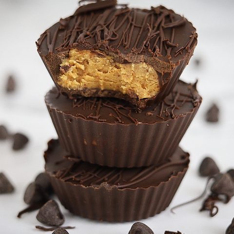 Peanut butter cups stacked