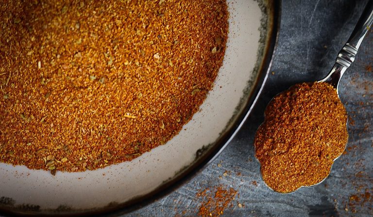 homemade taco seasoning in bowl with spoon