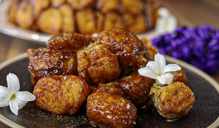 Sourdough Monkey Bread naturally sweetened fermented with white and purple flowers