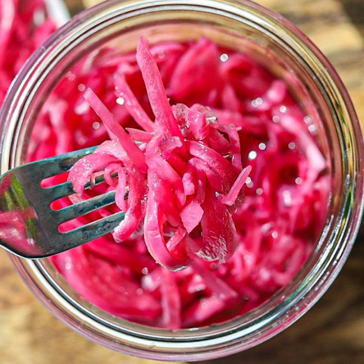 quick and easy pickled red onions in jar close up simple is gourmet